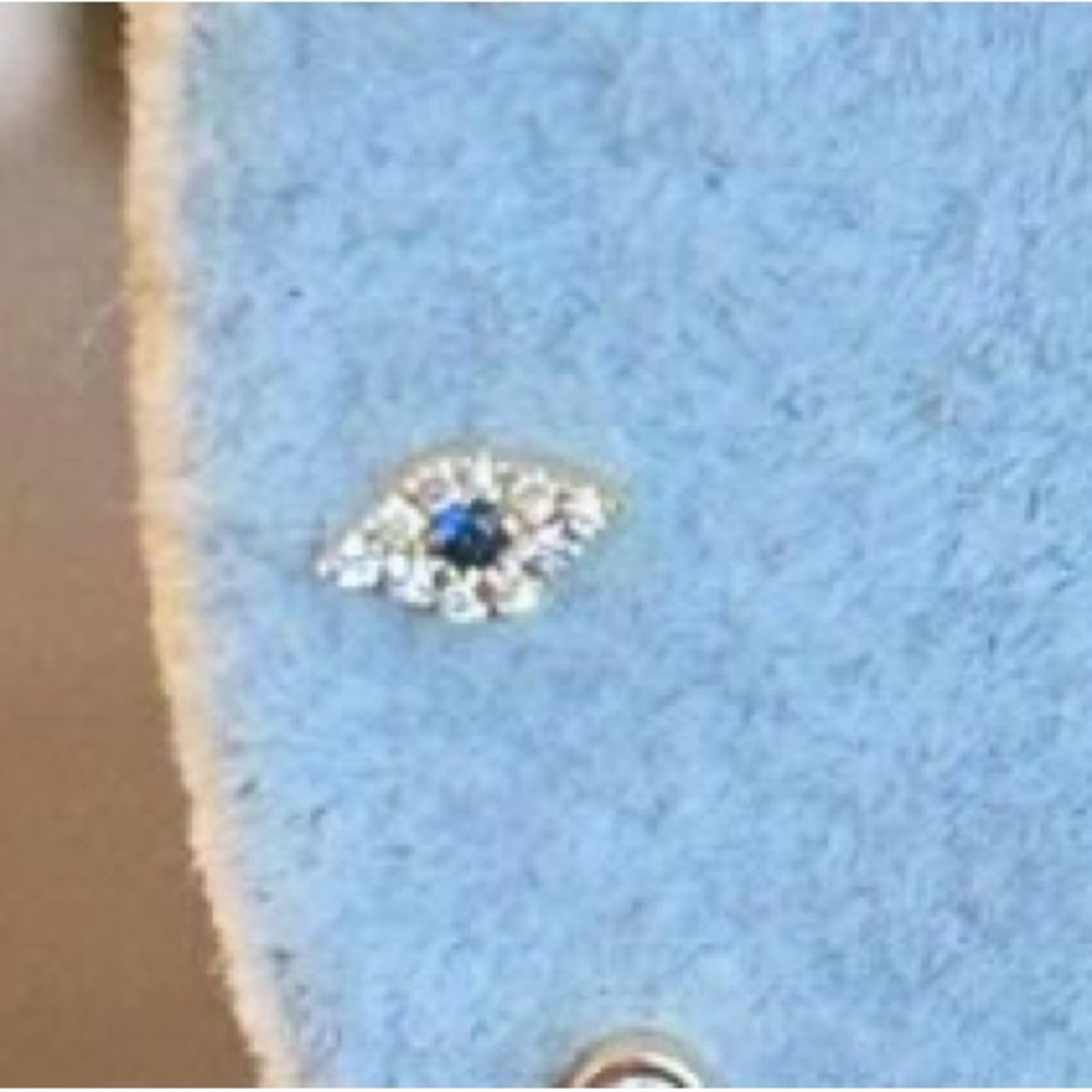 Tiny evil eye diamond and sapphire 14k stud